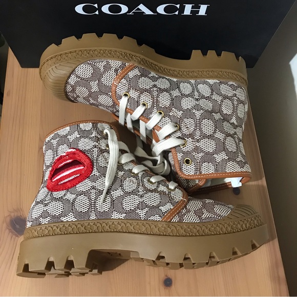 💋Coach X Tom Wesselmann Trooper Mid Top Boot In Signature Jacquard - Picture 3 of 12